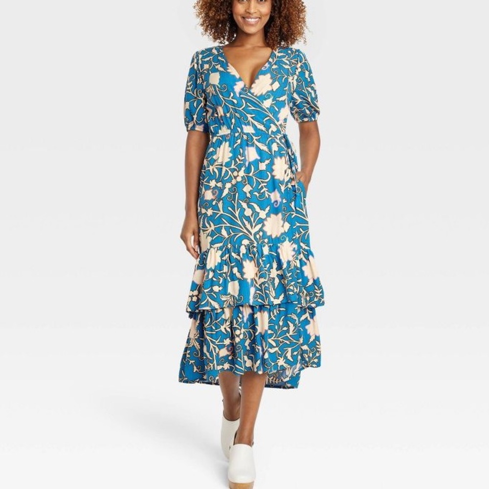 Knox Rose™ Short Sleeve Wrap Dress,               Blue Floral